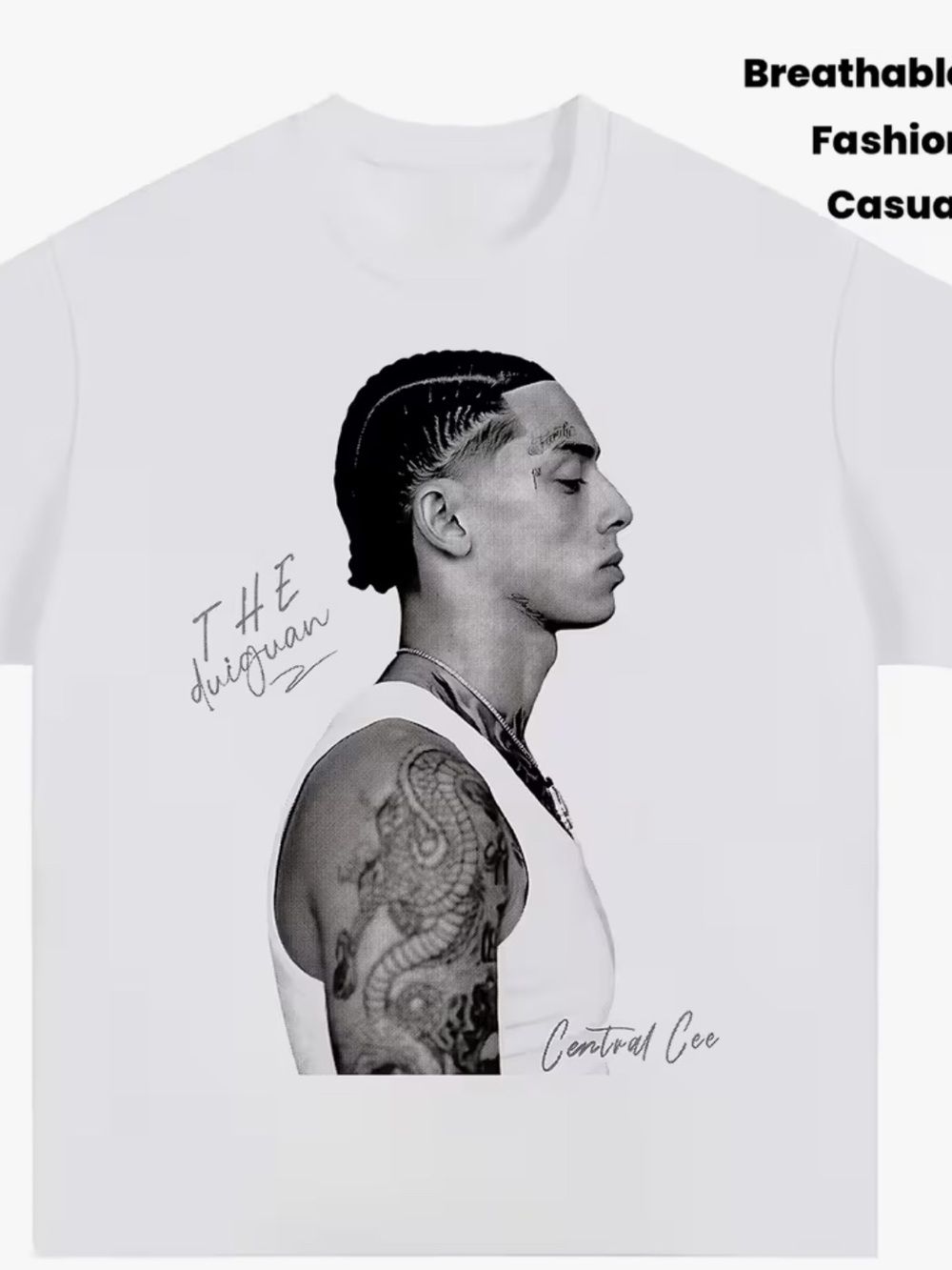 Men's White Short Sleeve Graphic Tee with Black Portrait Print